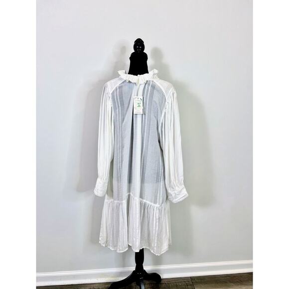 Evarae Loli Mini Dress in White Striped Large Ruffle Long Sleeve Boho Classic - Picture 2 of 4